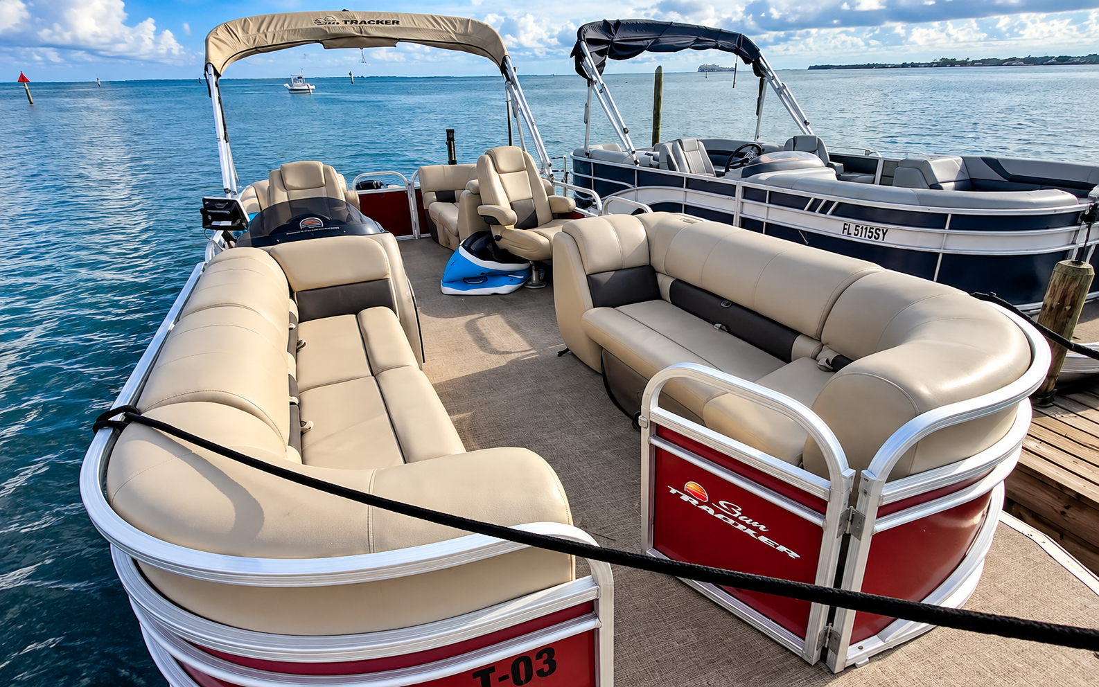 Little Philly pontoon boats ready at the dock