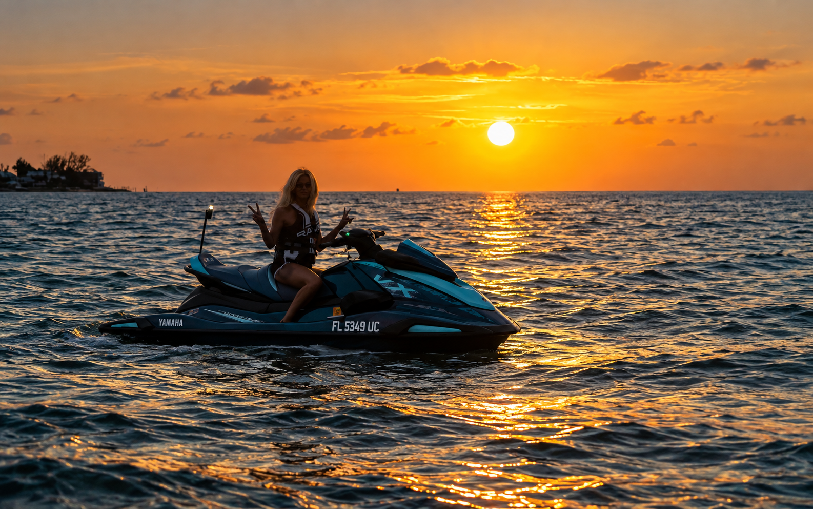Guest enjoying a Little Philly jet ski at sunset