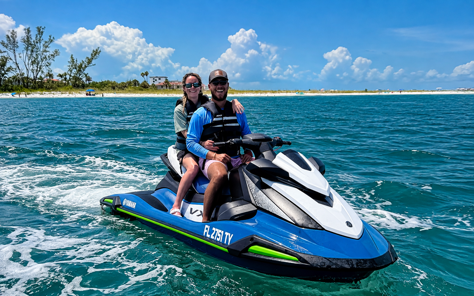Couple enjoying a guided jet ski experience